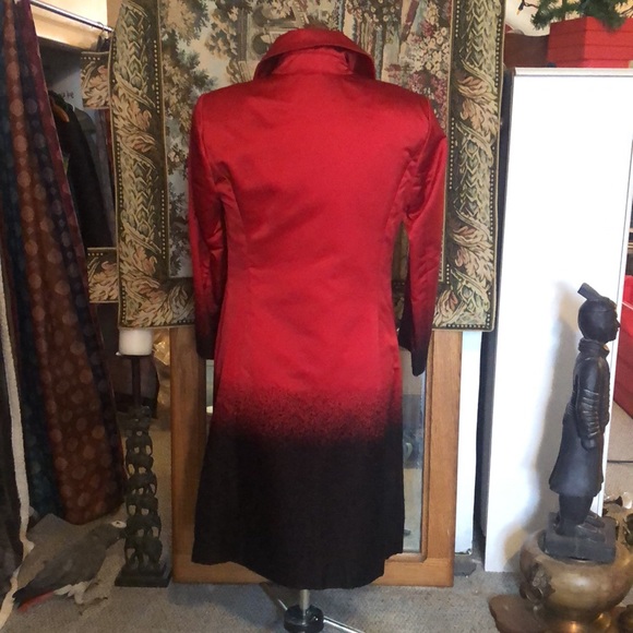 St. John red satin black wool accents midi dress and overcoat EUC size 8 - Picture 5 of 12